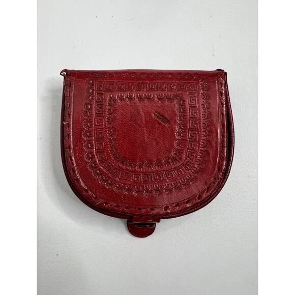 Vintage Mini Tooled Red Leather Coin Purse Mexican Bifold Pocket